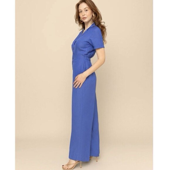 Mixed By Nasrin Neptune Linen Wide Leg Jumpsuit Pink - Picture 6 of 8